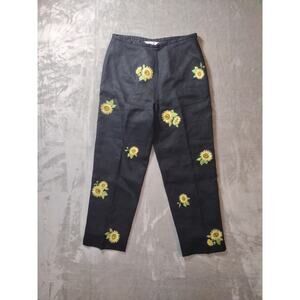 S.L.B. Pants Womens 4 Sunflowers 100% Linen Dress Casual Grandma Boho Hippie